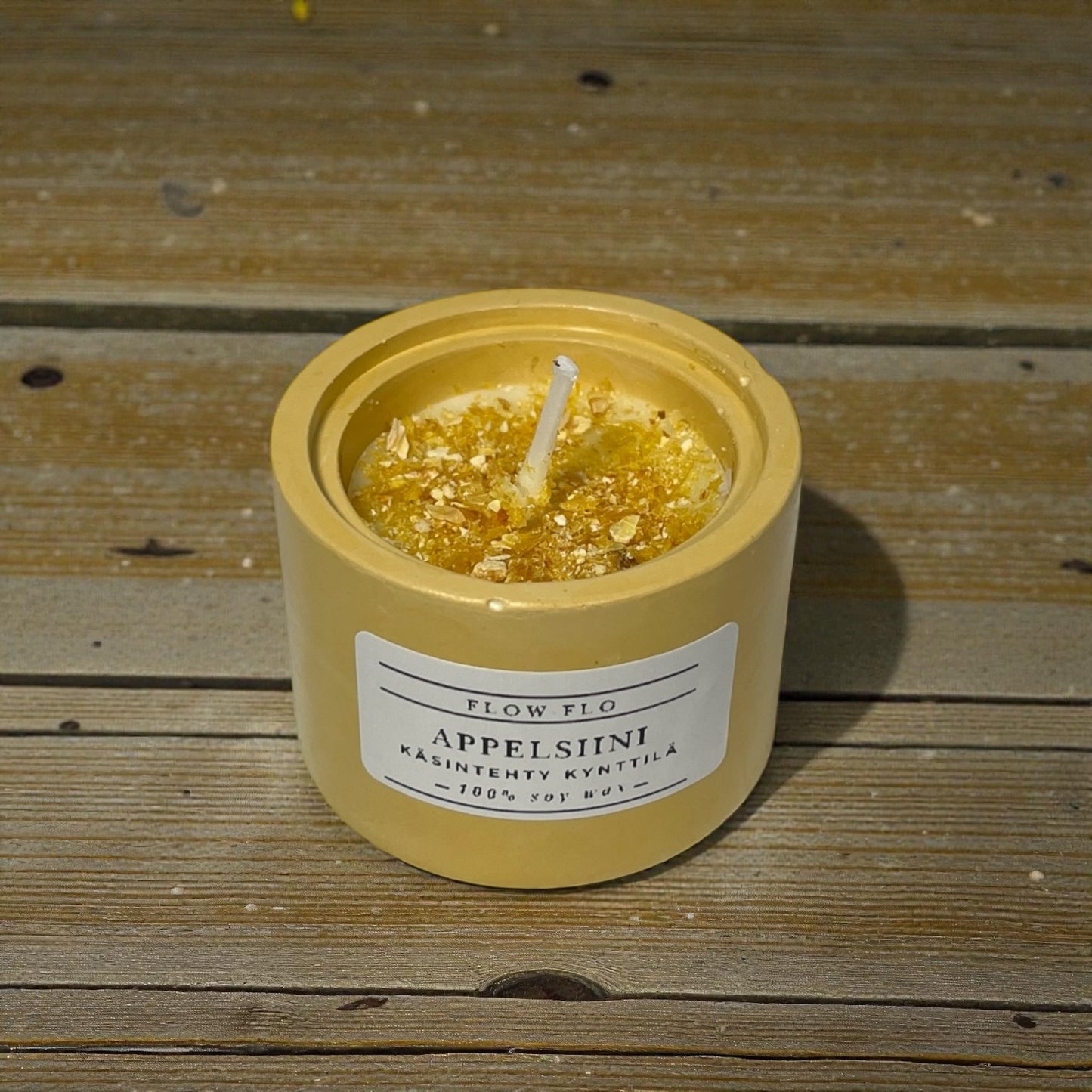 Luonnollinen appelsiini-tuoksukynttilä 100 % soijavahasta, käsintehty kipsipurkki suojakäsitelty – pirteä sisustuskynttilä Flow Flo