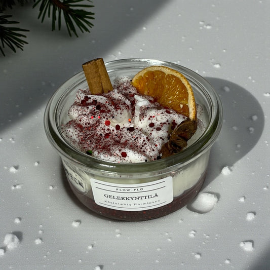 Käsintehty geelikynttilä talviseen sisustukseen