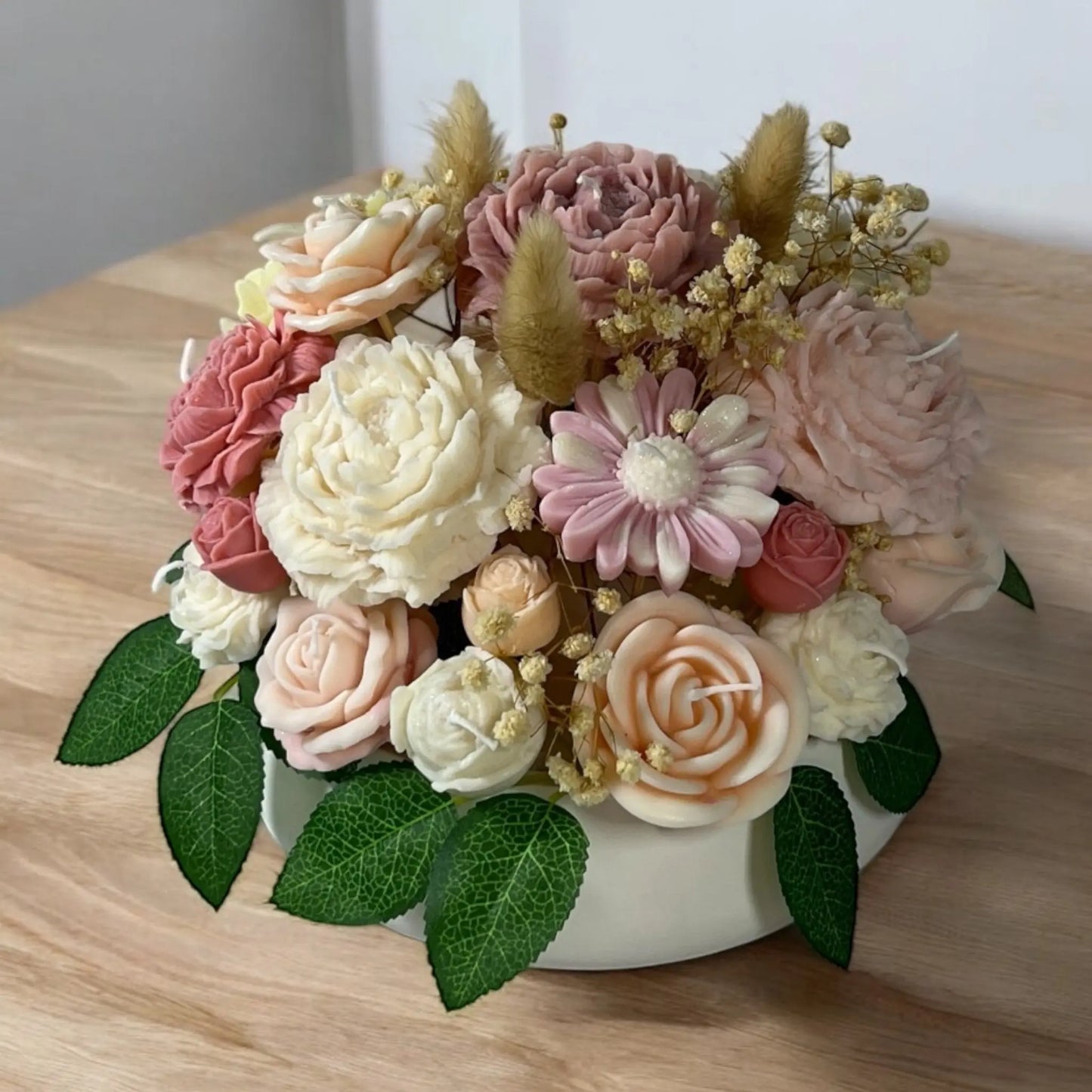 Home décor floral candle bouquet in a premium decorated pot.