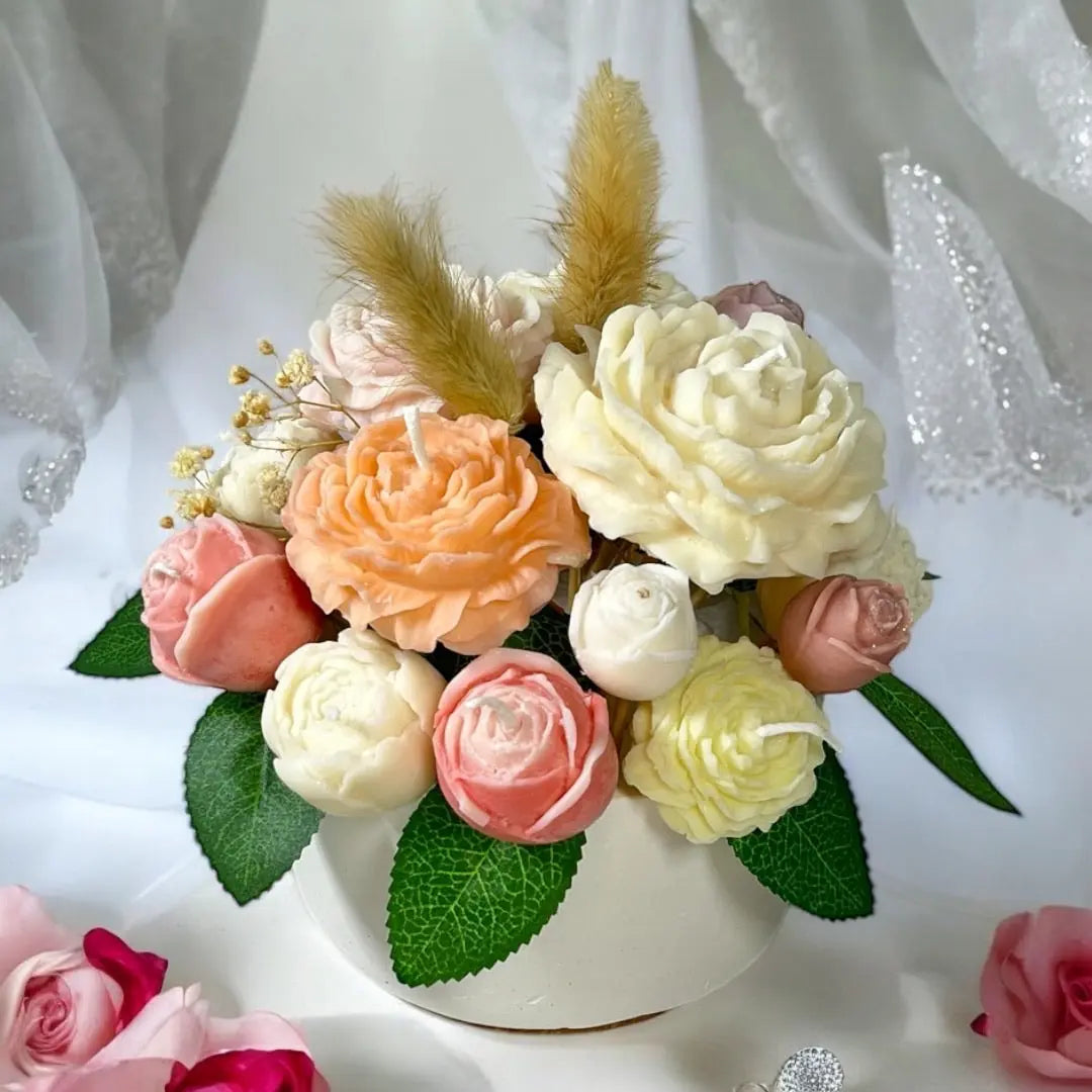 Classic Elegance candle bouquet arranged in a beautifully decorated pot.