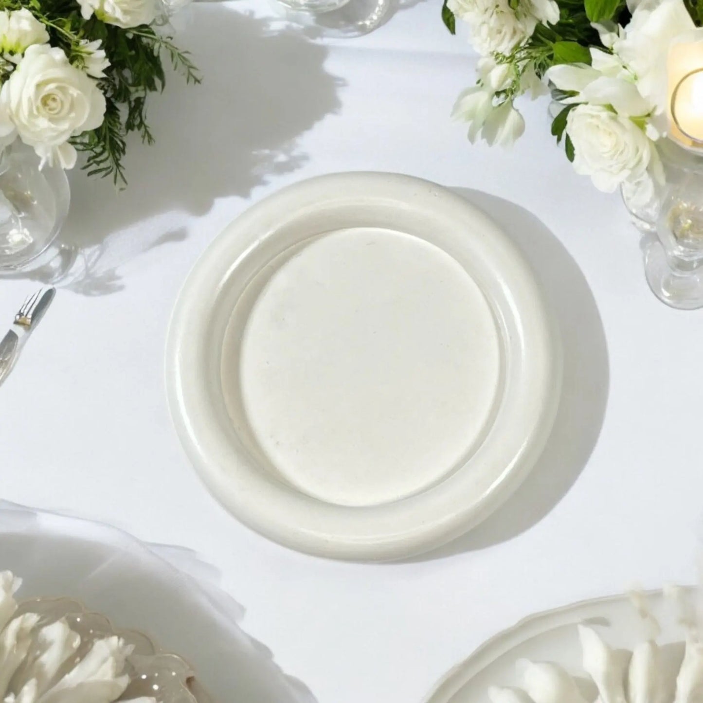 Handcrafted Zen Flow tray designed to hold flower-shaped candles.