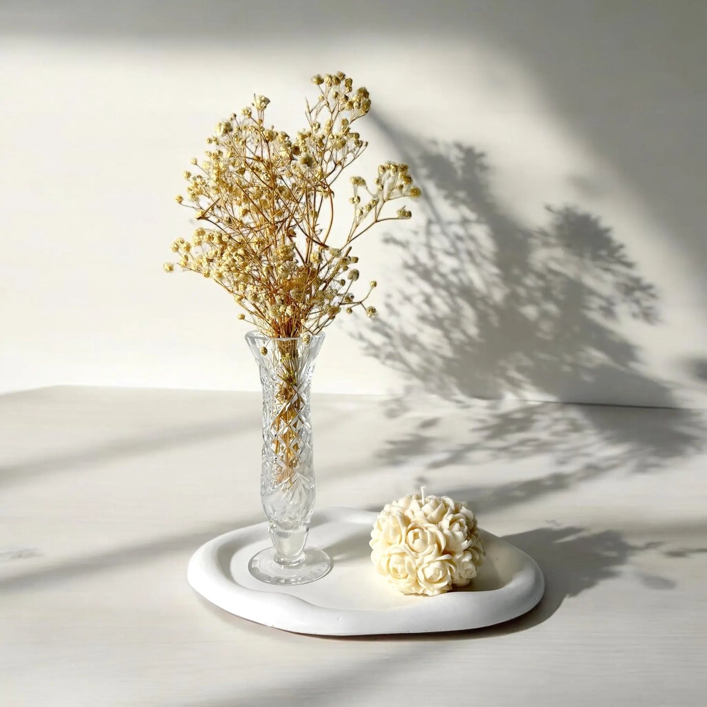 Handcrafted candle tray to complement your home decor collection.