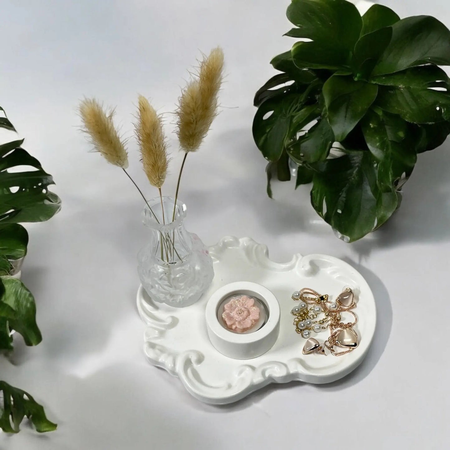 Antique-style tray perfect for candles and decorative accents.