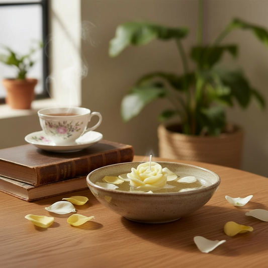 Detailed rose flower candle, handcrafted from colored wax.