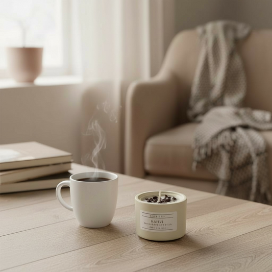 Luonnollinen kahvi-tuoksukynttilä 100 % soijavahasta, käsintehty kipsipurkki suojakäsitelty – energisoiva sisustuskynttilä Flow Flo