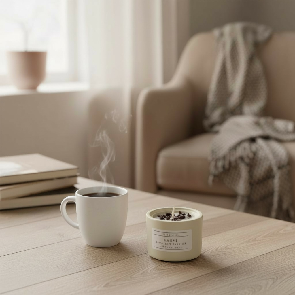 Luonnollinen kahvi-tuoksukynttilä 100 % soijavahasta, käsintehty kipsipurkki suojakäsitelty – energisoiva sisustuskynttilä Flow Flo