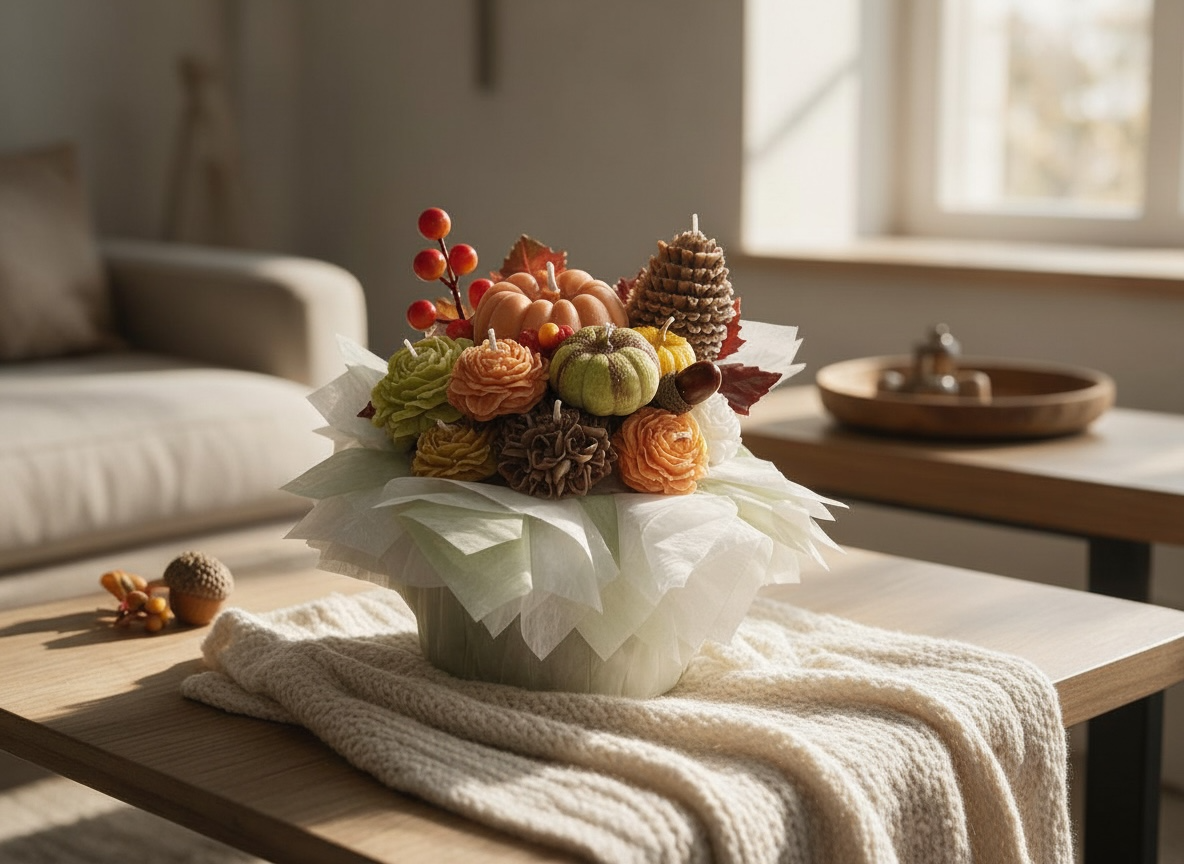 Unscented candle bouquet in autumn colors