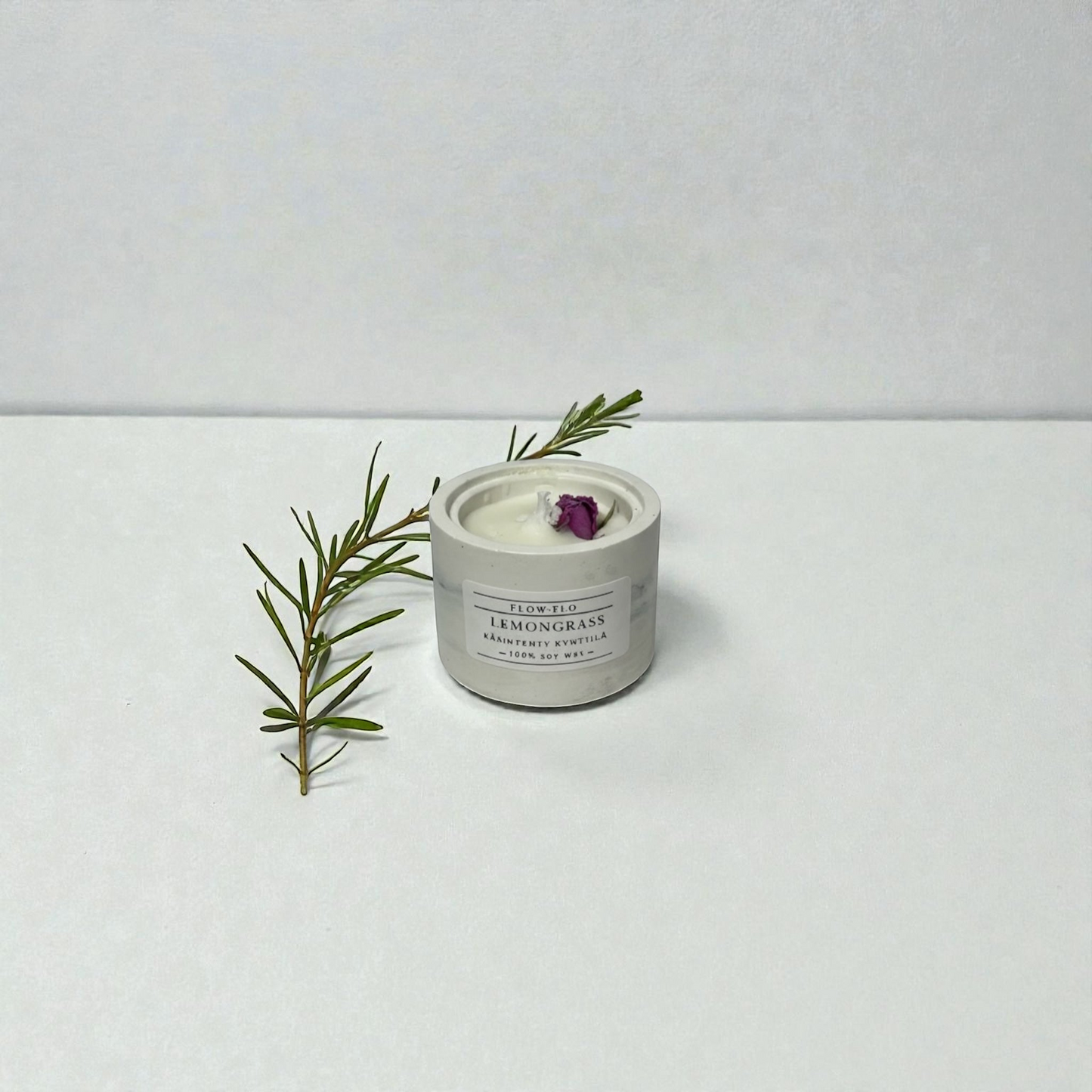 Luonnollinen lemongrass-tuoksukynttilä 100 % soijavahasta, käsintehty kipsipurkki suojakäsitelty – raikas spa-sisustuskynttilä Flow Flo