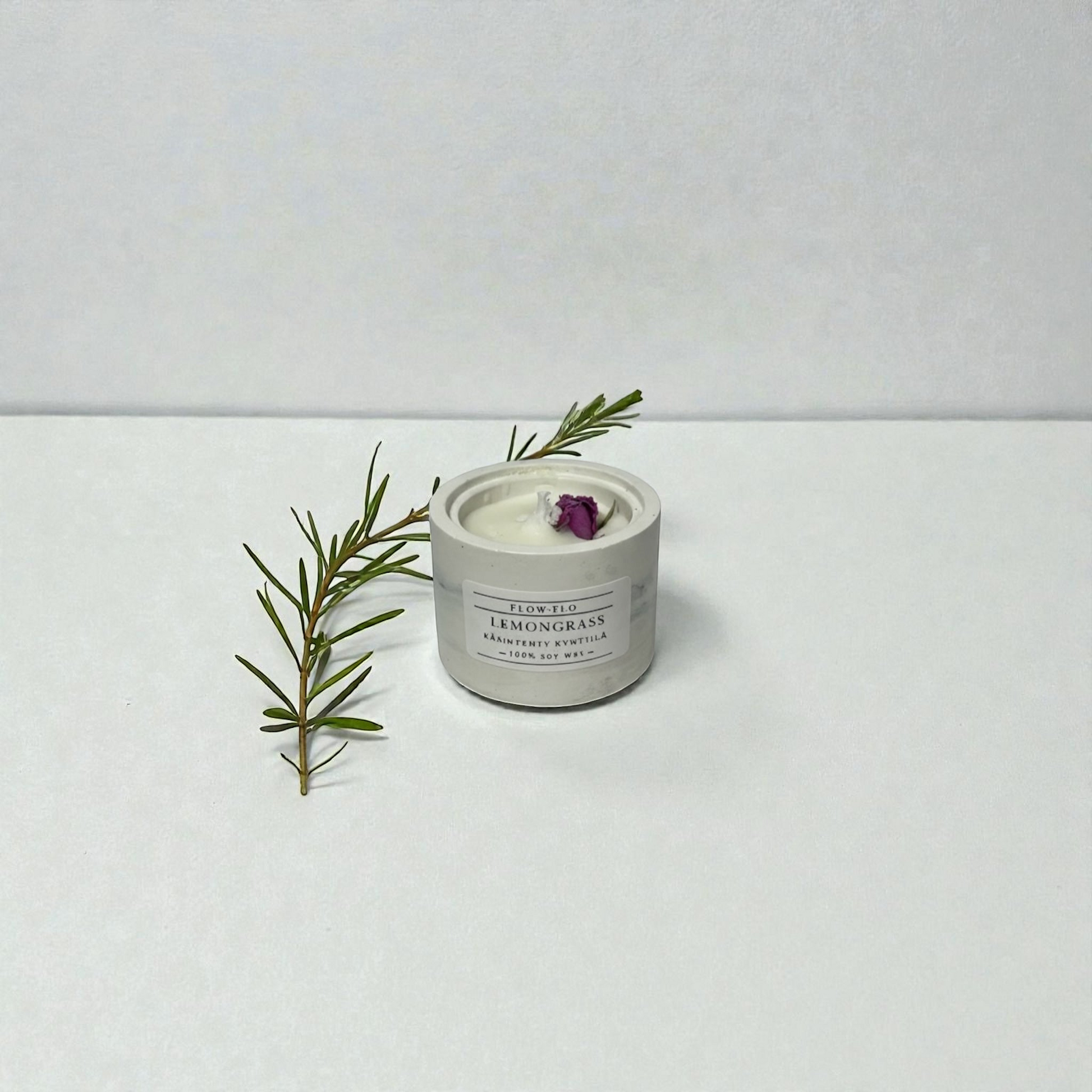 Luonnollinen lemongrass-tuoksukynttilä 100 % soijavahasta, käsintehty kipsipurkki suojakäsitelty – raikas spa-sisustuskynttilä Flow Flo