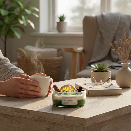 Koristeellinen kynttilä kuivatuilla appelsiineilla ja tähtianiksella