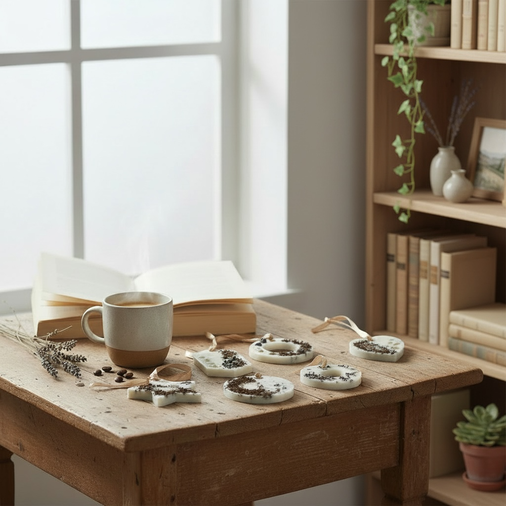 Soijavahainen kahvi-sašetti tähdellä ja ympyrämuodoissa koristeellisilla yksityiskohdilla