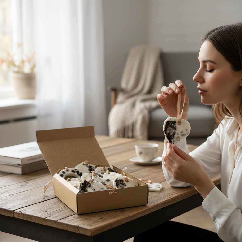 Herkullinen kahvi tuoksupussi beige-nauhalla – täydellinen keittiöön ja kaappiin