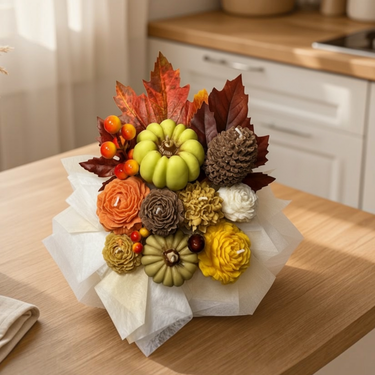 Flow Flo candle bouquet in a clear gift box, ready to give
