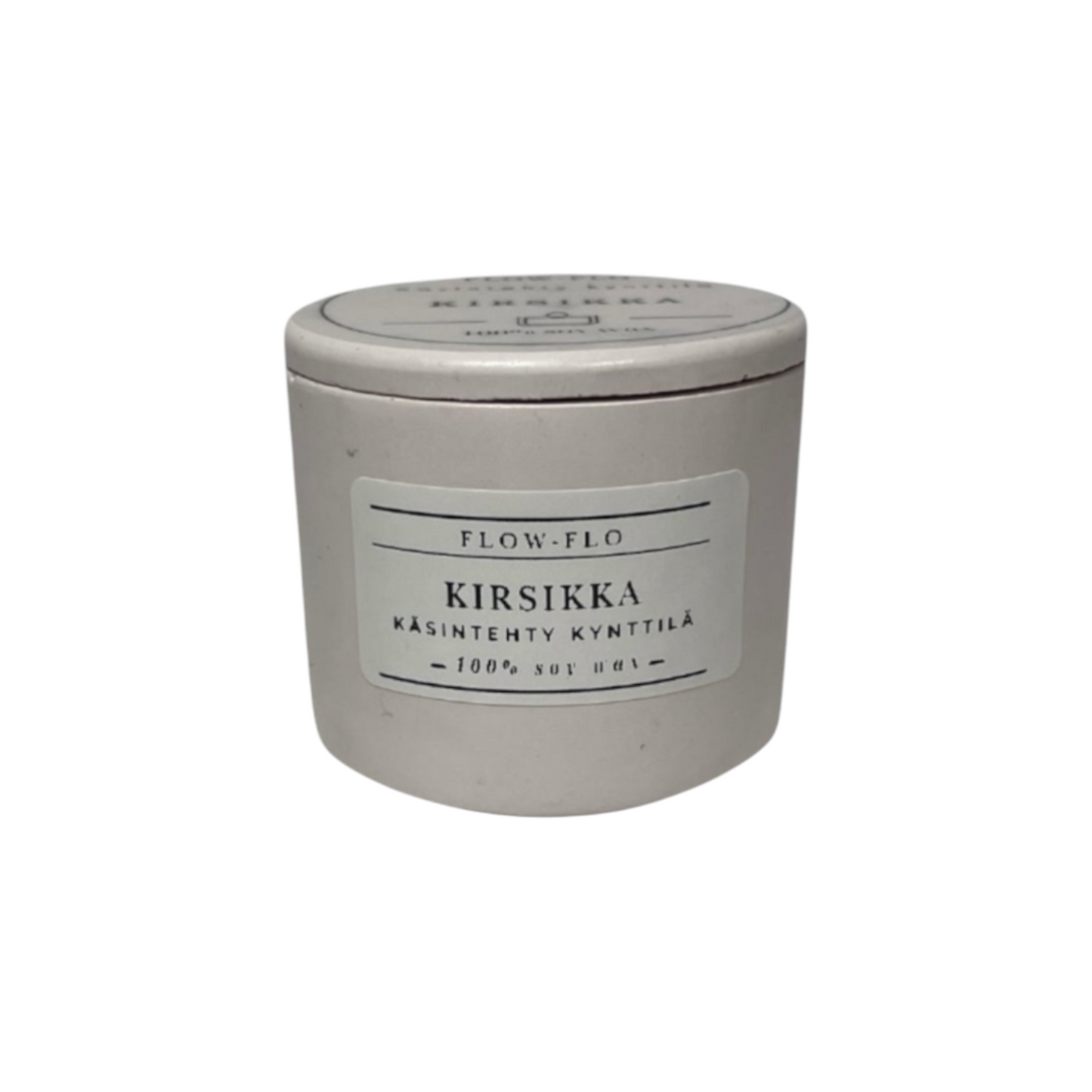 Flow Flo Kirsikka -käsintehty tuoksukynttilä valkoisessa kipsipurkissa, 100 % soijavahaa, kuivattuja kukkaterälehtiä päällä – mehukas hedelmäinen luonnollinen tuoksukynttilä