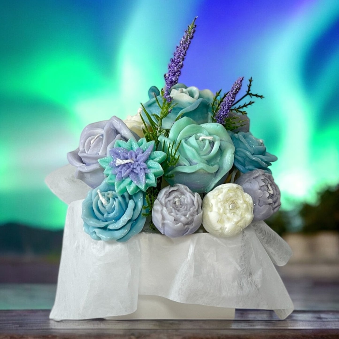 Arctic Elegance Candle Bouquet in Gift Box M Size