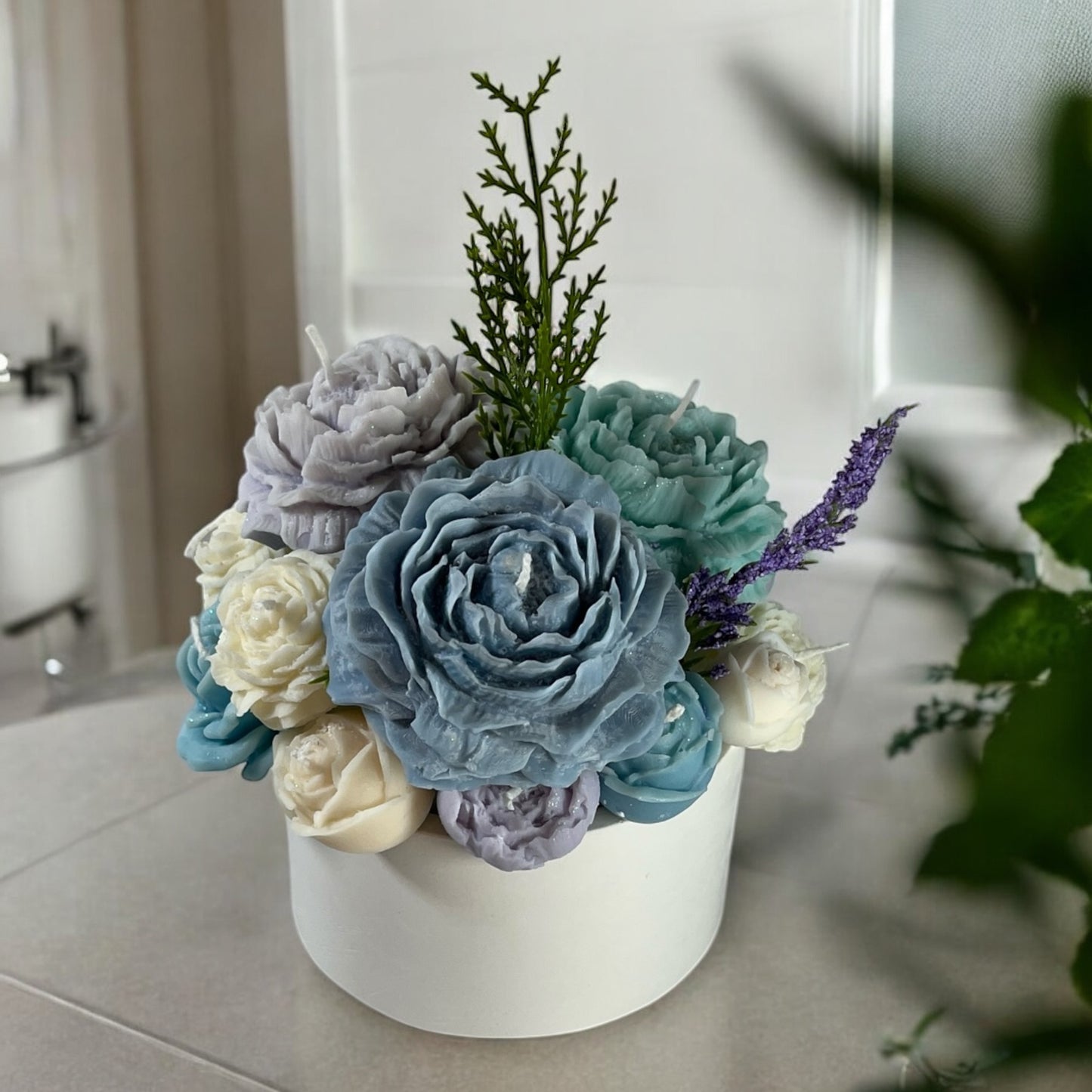 Arctic Elegance Candle Bouquet in Decorated Pot L Size