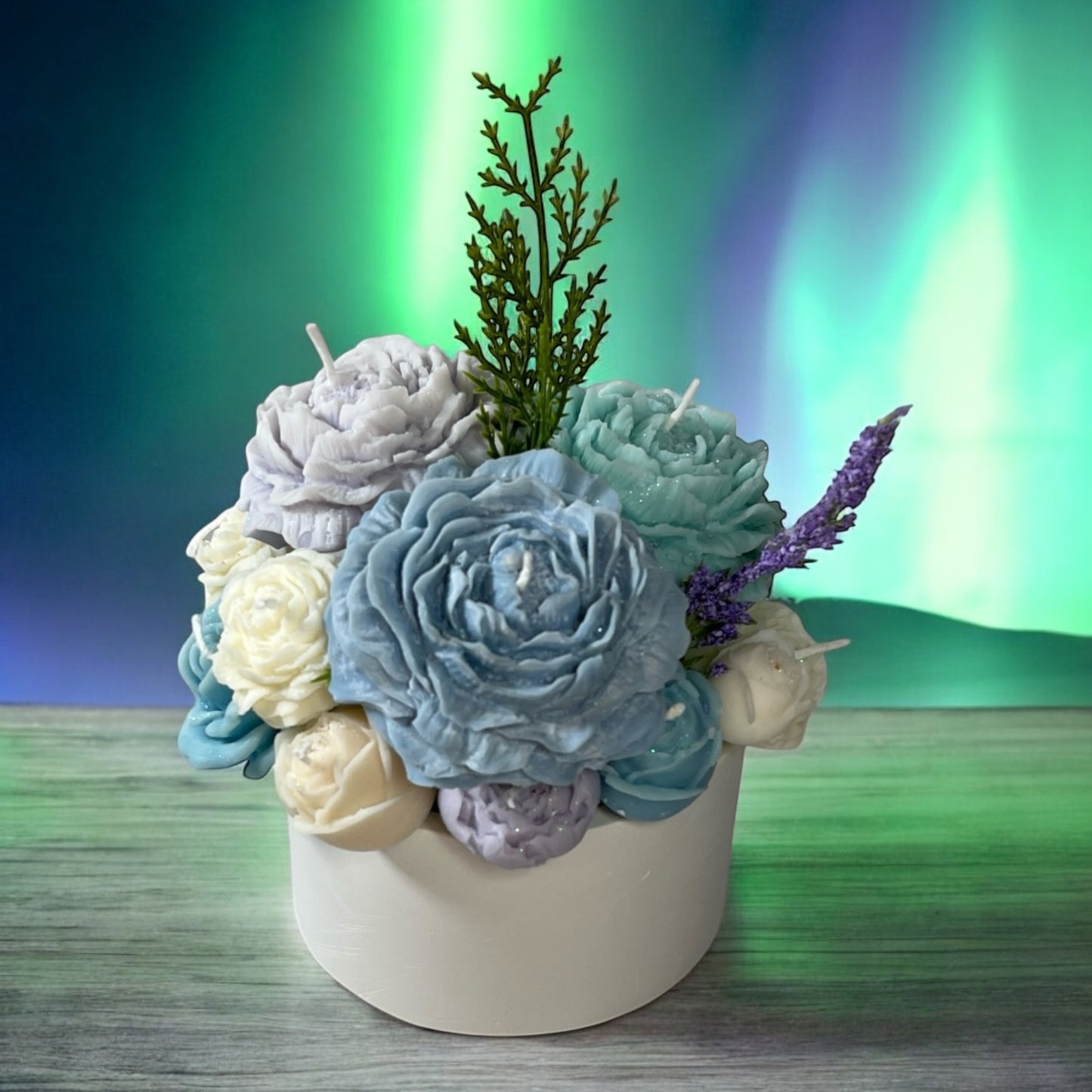 Arctic Elegance Candle Bouquet in Decorated Pot L Size