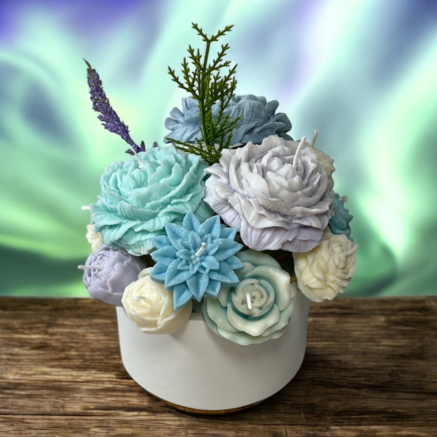 Arctic Elegance Candle Bouquet in Decorated Pot L Size