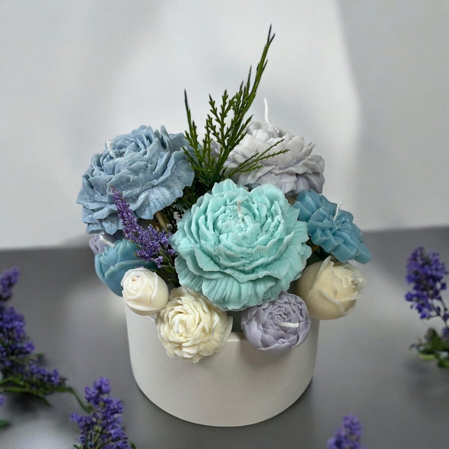 Arctic Elegance Candle Bouquet in Decorated Pot L Size