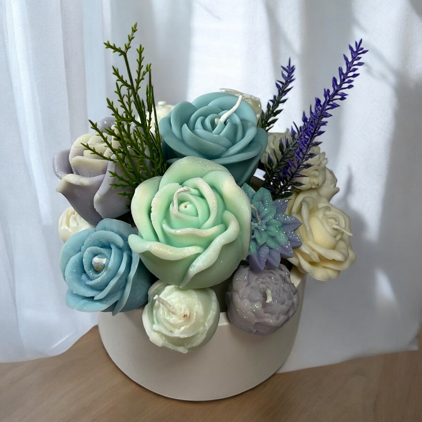 Arctic Elegance Candle Bouquet in Decorated Pot M Size