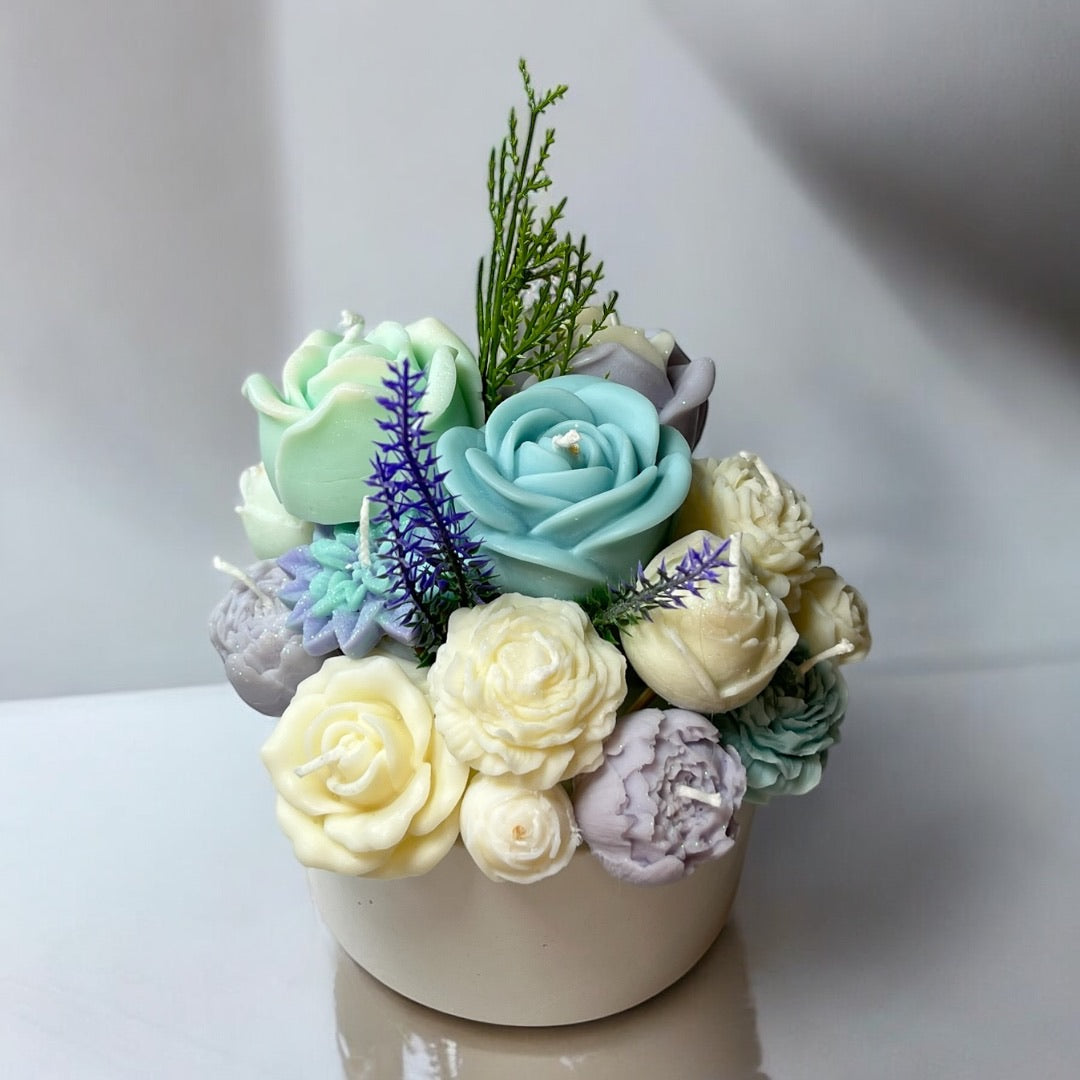 Arctic Elegance Candle Bouquet in Decorated Pot M Size