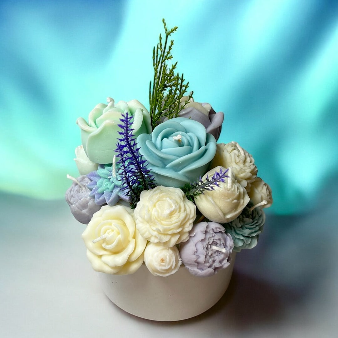 Arctic Elegance Candle Bouquet in Decorated Pot M Size