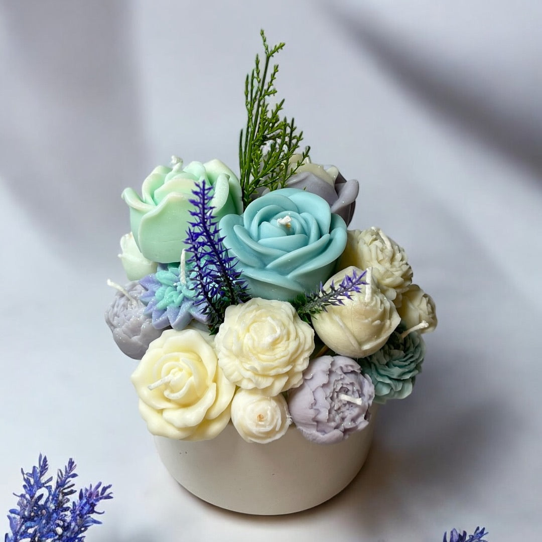 Arctic Elegance Candle Bouquet in Decorated Pot M Size