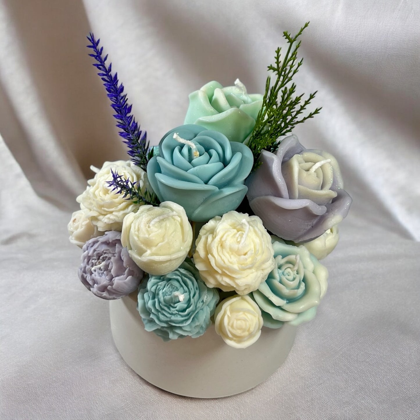 Arctic Elegance Candle Bouquet in Decorated Pot M Size