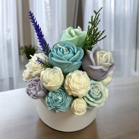 Arctic Elegance Candle Bouquet in Decorated Pot M Size