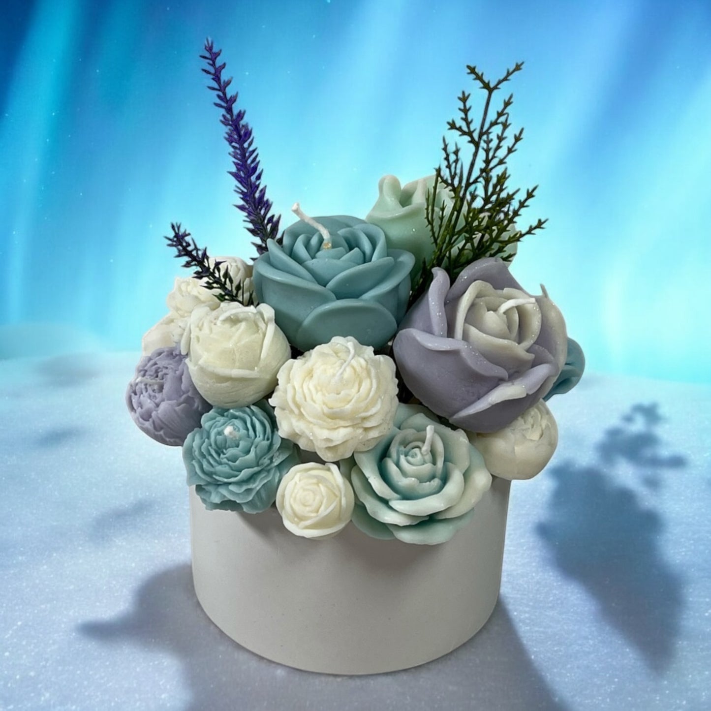 Arctic Elegance Candle Bouquet in Decorated Pot M Size