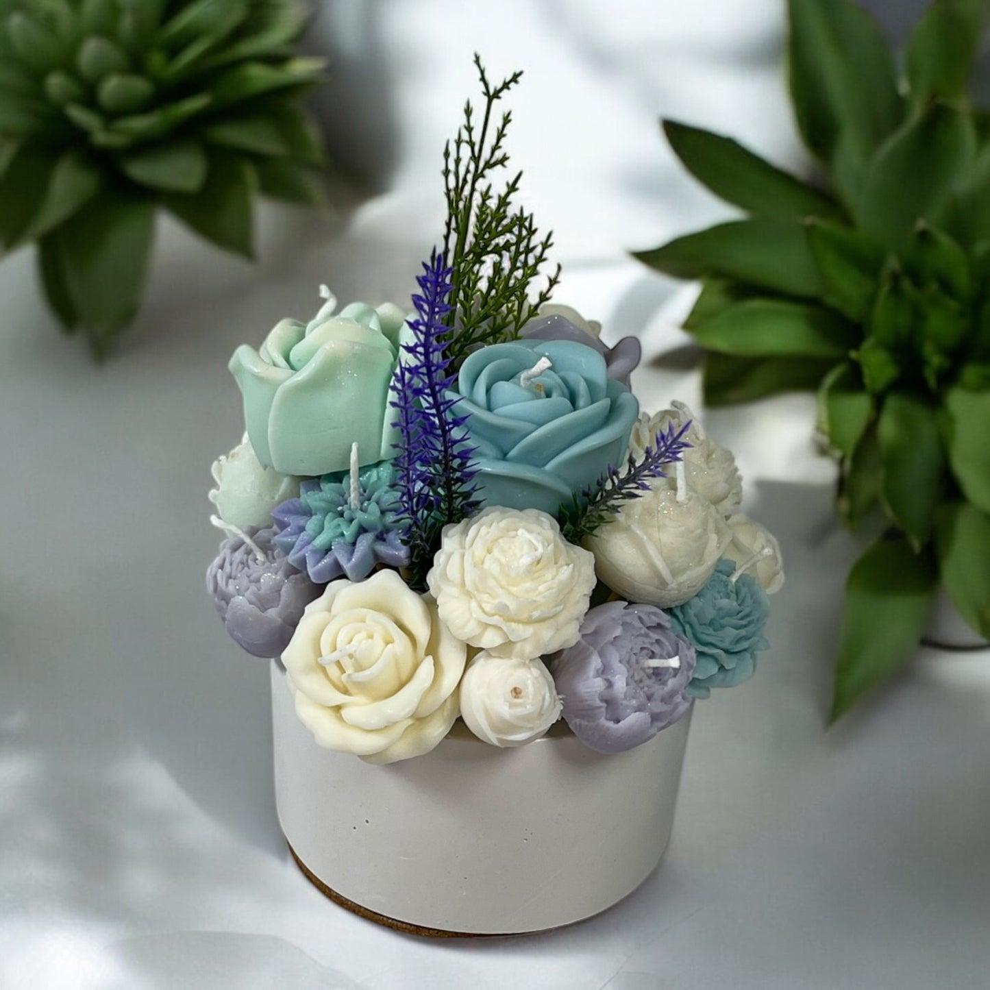 Arctic Elegance Candle Bouquet in Decorated Pot M Size