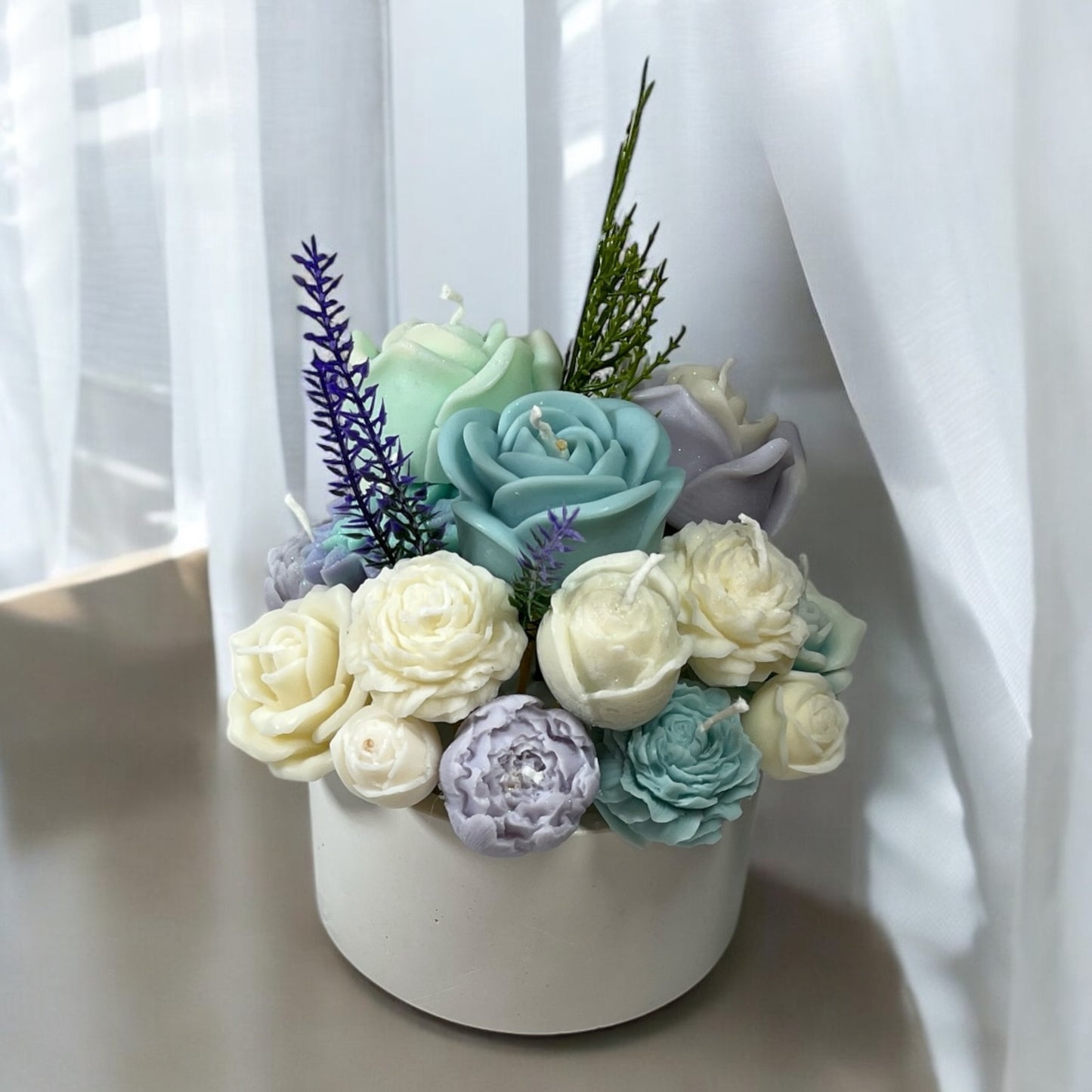 Arctic Elegance Candle Bouquet in Decorated Pot M Size