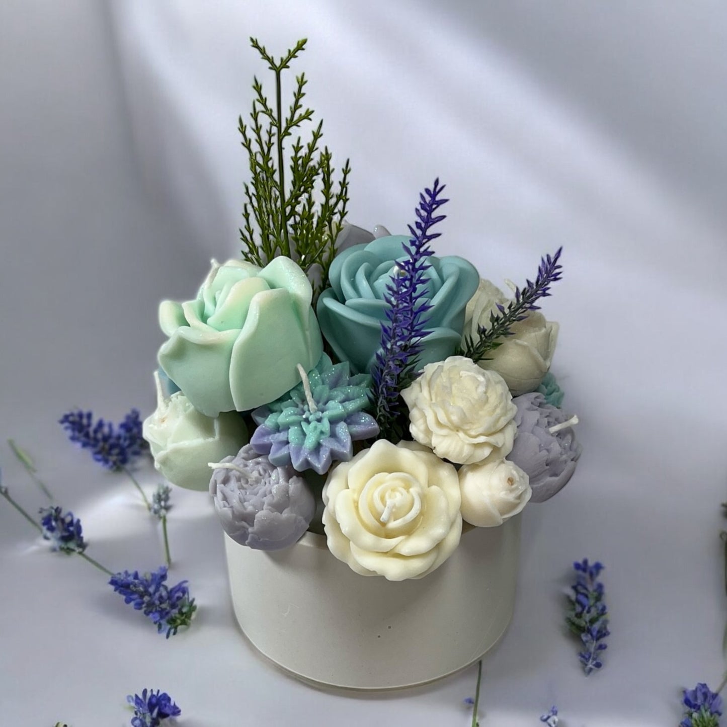 Arctic Elegance Candle Bouquet in Decorated Pot M Size