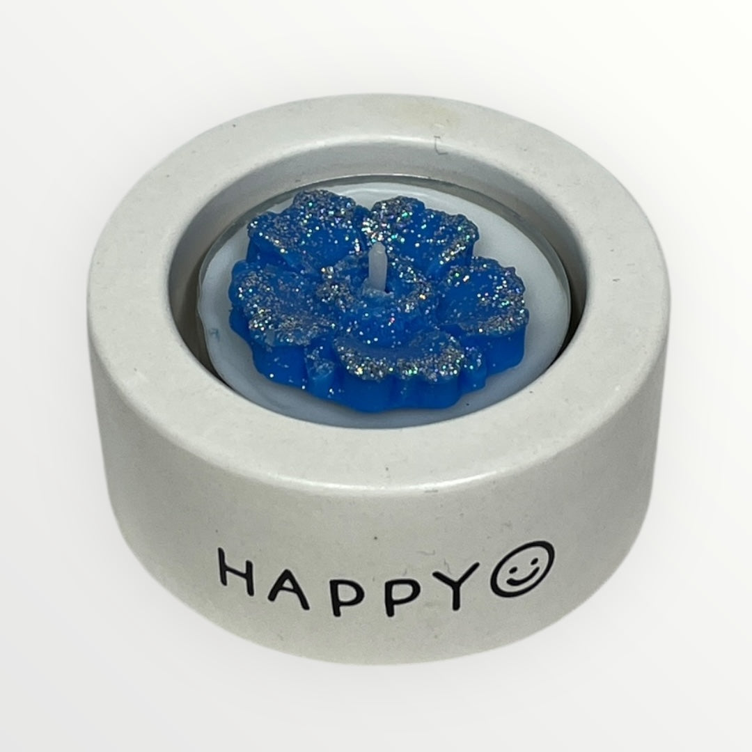 Käsintehty soijavahainen kukka-Lämpökynttilä kipsisessä Lämpökynttiläkupissa – sininen kukka