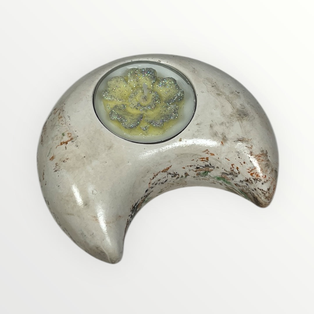 Käsintehty marmoroitu Kuu-muotoinen lämpökynttiläkuppi ja vaaleanpunainen kukkakynttilä