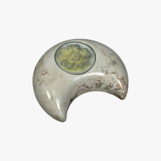 Käsintehty marmoroitu Kuu-muotoinen lämpökynttiläkuppi ja vaaleanpunainen kukkakynttilä