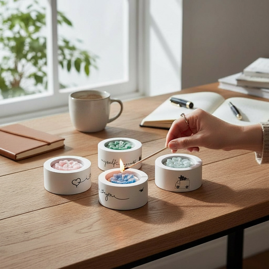 Uniikki kukkakynttilä ja kipsinen Lämpökynttiläkuppi yhdessä lahjasettinä – Flow-Flo Studio