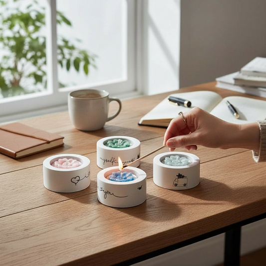 Uniikki kukkakynttilä ja kipsinen Lämpökynttiläkuppi yhdessä lahjasettinä – Flow-Flo Studio