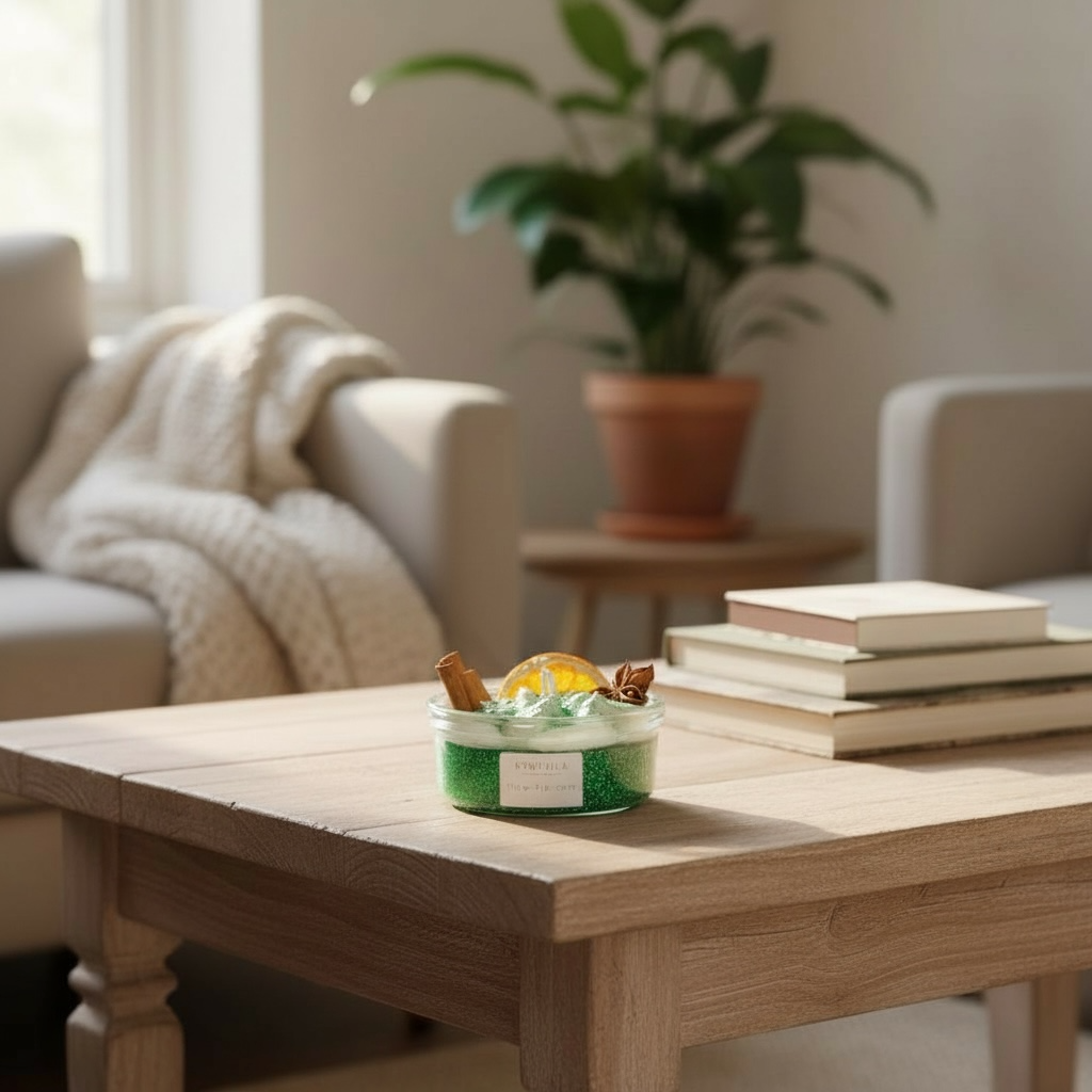 Geelivahakerroksinen kynttilä luonnollisilla koristeilla