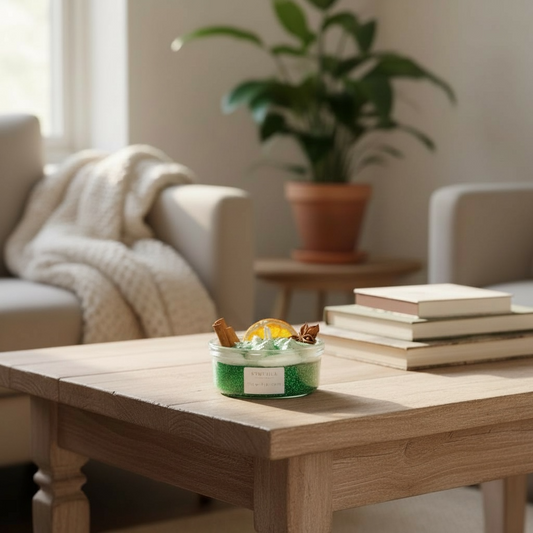 Geelivahakerroksinen kynttilä luonnollisilla koristeilla