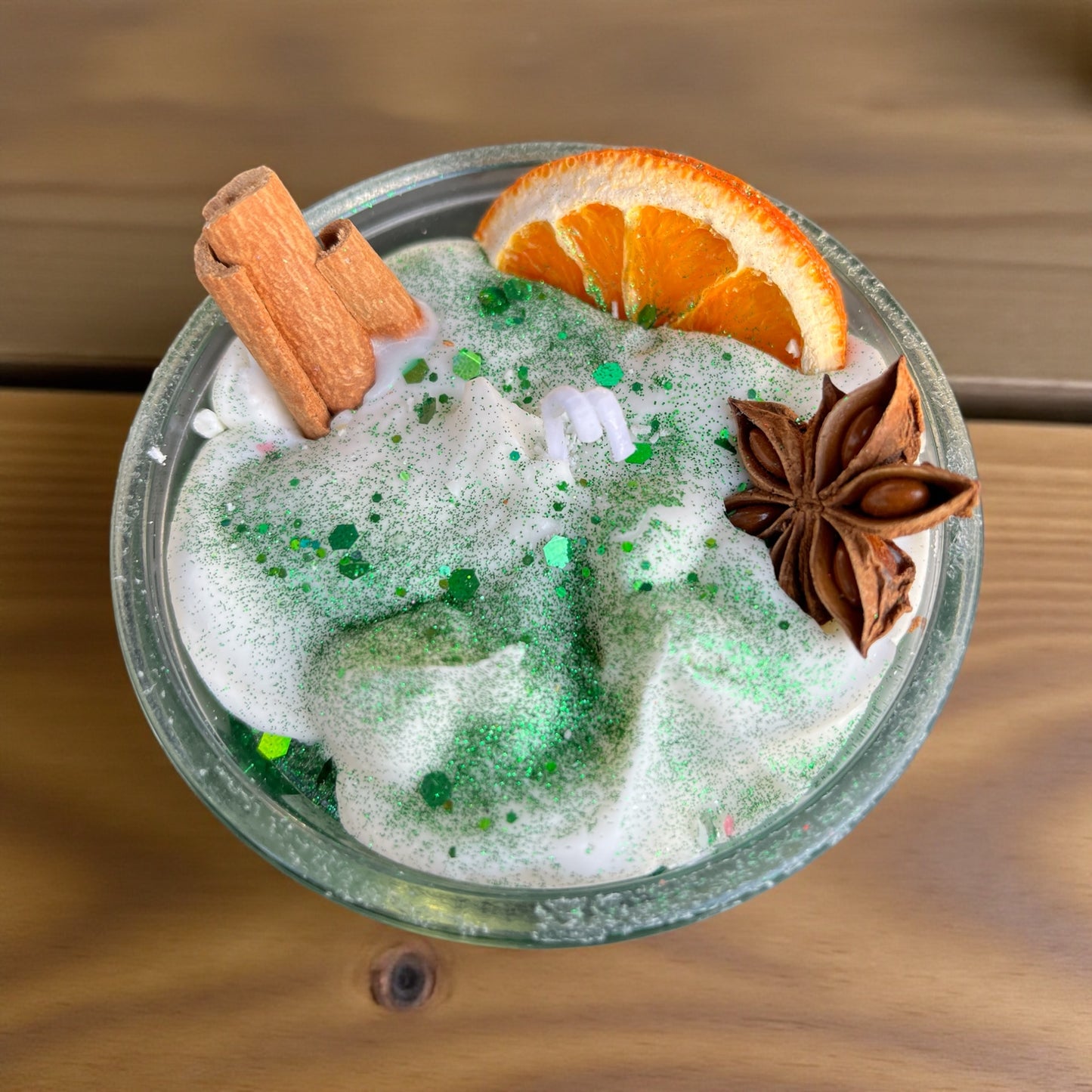 Talvinen lasipurkkikynttilä, käsintehty Flow-Flo -studiossa