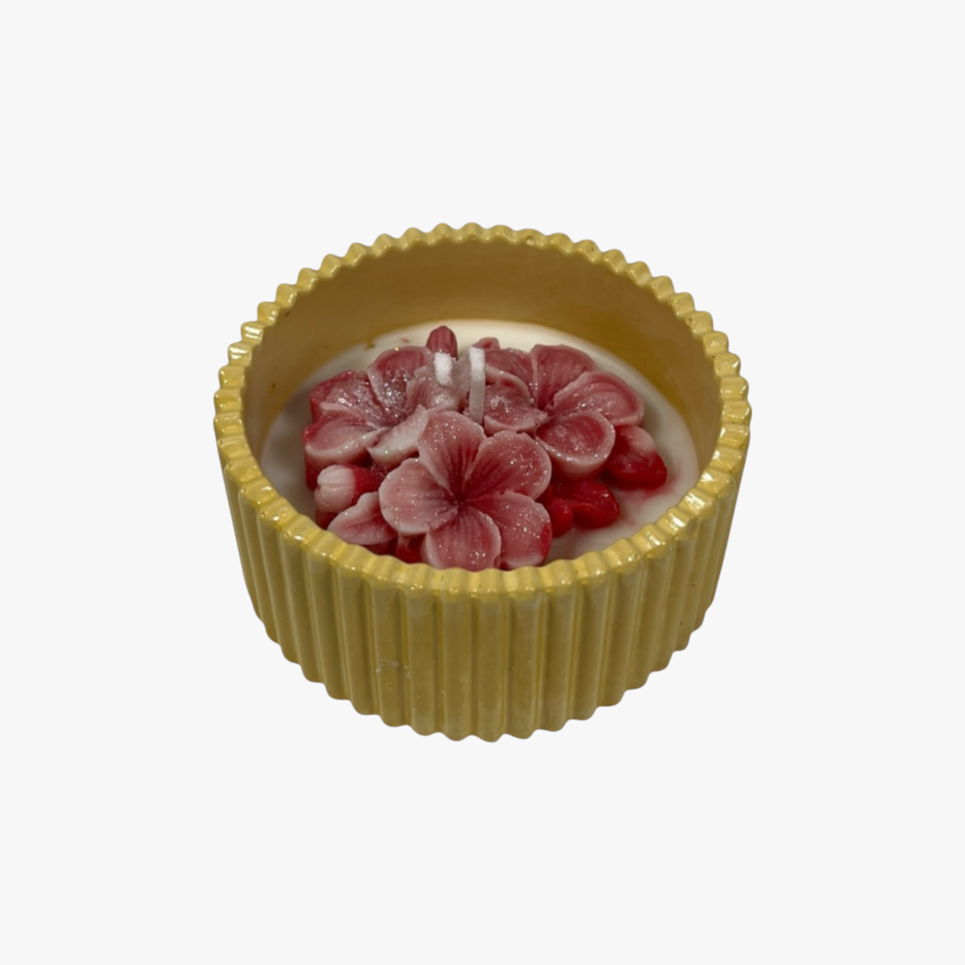 kukkakynttilä keltainen kulho käsintehty