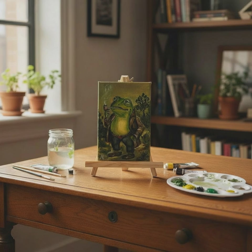 Luontoaiheinen sammakkotaulu, alkuperäinen öljymaalaus kankaalle